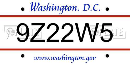 9Z22W5 District Of Columbia License Plate