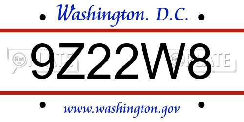 9Z22W8 District Of Columbia License Plate