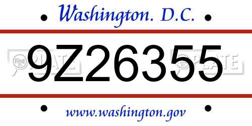 9Z26355 District Of Columbia License Plate