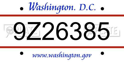9Z26385 District Of Columbia License Plate