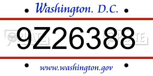 9Z26388 District Of Columbia License Plate