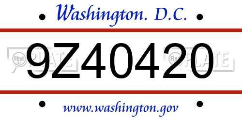 9Z40420 District Of Columbia License Plate