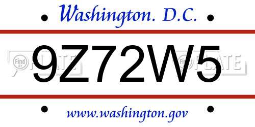 9Z72W5 District Of Columbia License Plate