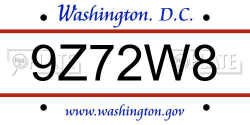 9Z72W8 District Of Columbia License Plate