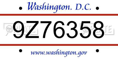 9Z76358 District Of Columbia License Plate