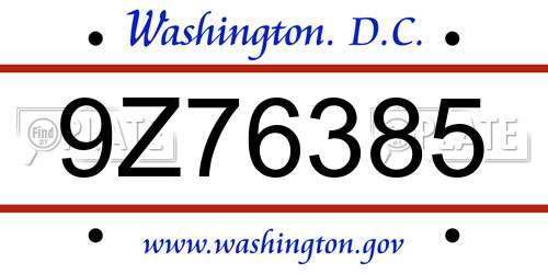 9Z76385 District Of Columbia License Plate