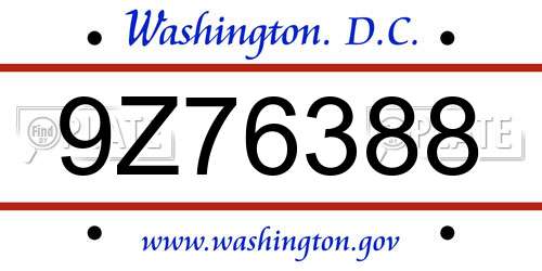 9Z76388 District Of Columbia License Plate