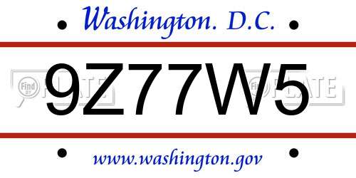 9Z77W5 District Of Columbia License Plate