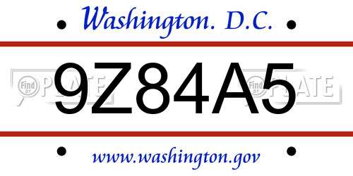 9Z84A5 District Of Columbia License Plate
