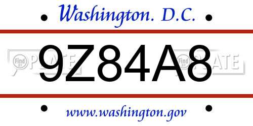 9Z84A8 District Of Columbia License Plate