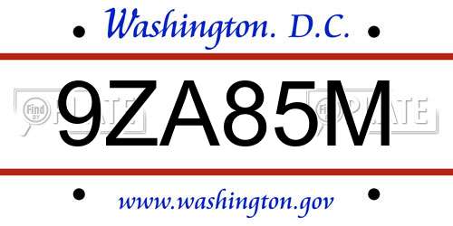 9ZA85M District Of Columbia License Plate
