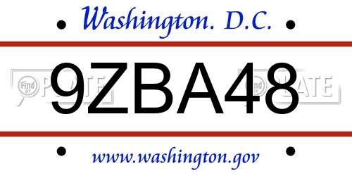 9ZBA48 District Of Columbia License Plate