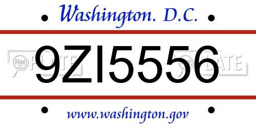 9ZI5556 District Of Columbia License Plate