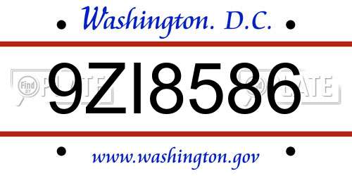 9ZI8586 District Of Columbia License Plate