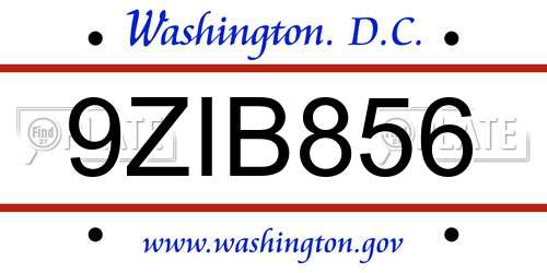 9ZIB856 District Of Columbia License Plate