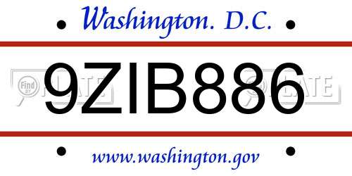 9ZIB886 District Of Columbia License Plate