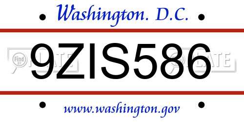 9ZIS586 District Of Columbia License Plate