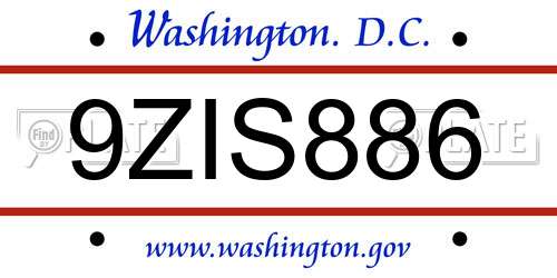 9ZIS886 District Of Columbia License Plate