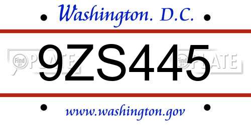 9ZS445 District Of Columbia License Plate