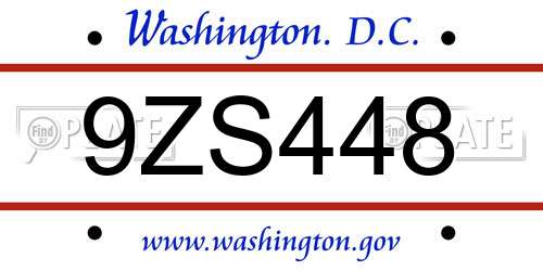9ZS448 District Of Columbia License Plate