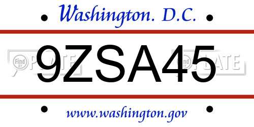 9ZSA45 District Of Columbia License Plate