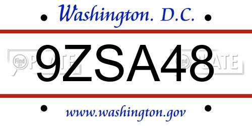 9ZSA48 District Of Columbia License Plate