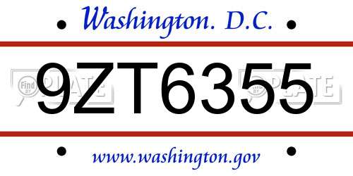 9ZT6355 District Of Columbia License Plate