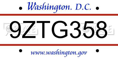9ZTG358 District Of Columbia License Plate