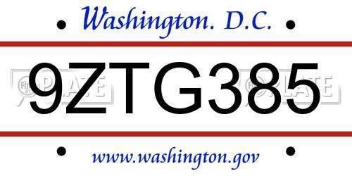 9ZTG385 District Of Columbia License Plate