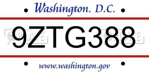 9ZTG388 District Of Columbia License Plate