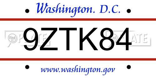 9ZTK84 District Of Columbia License Plate