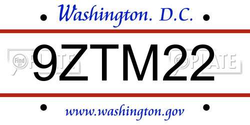9ZTM22 District Of Columbia License Plate