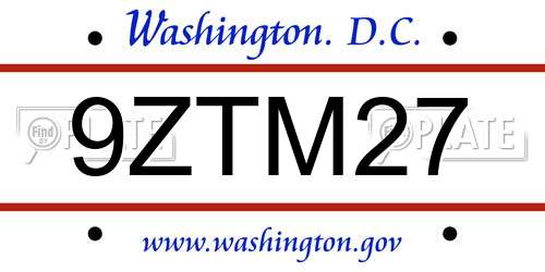 9ZTM27 District Of Columbia License Plate
