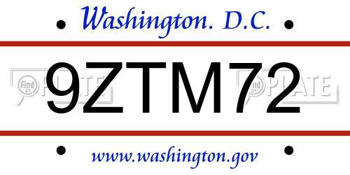9ZTM72 District Of Columbia License Plate