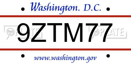 9ZTM77 District Of Columbia License Plate