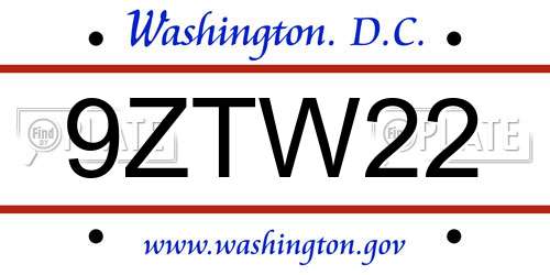 9ZTW22 District Of Columbia License Plate