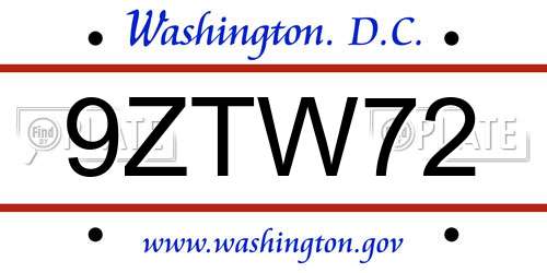 9ZTW72 District Of Columbia License Plate