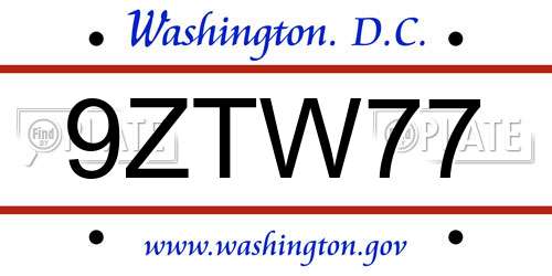 9ZTW77 District Of Columbia License Plate