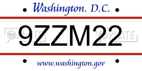 9ZZM22 District Of Columbia License Plate