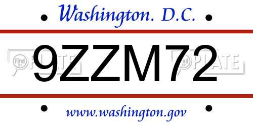 9ZZM72 District Of Columbia License Plate