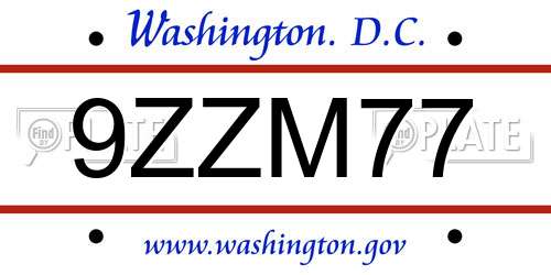 9ZZM77 District Of Columbia License Plate