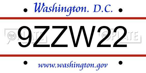 9ZZW22 District Of Columbia License Plate