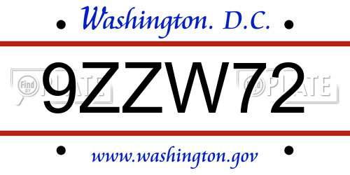 9ZZW72 District Of Columbia License Plate