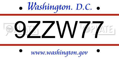 9ZZW77 District Of Columbia License Plate