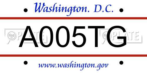 A005TG District Of Columbia License Plate