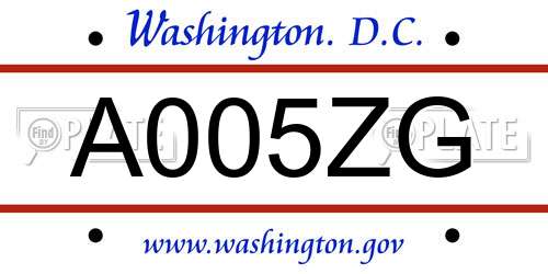A005ZG District Of Columbia License Plate