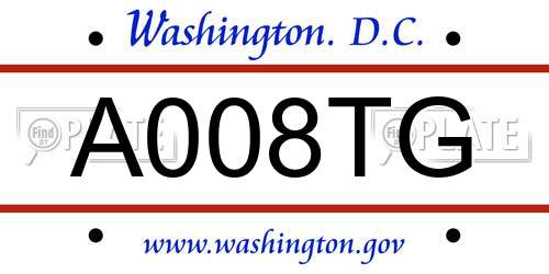A008TG District Of Columbia License Plate
