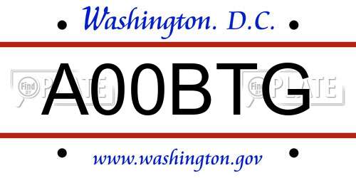 A00BTG District Of Columbia License Plate