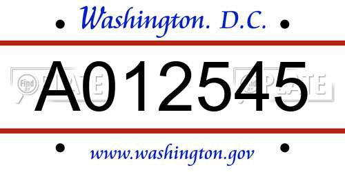 A012545 District Of Columbia License Plate
