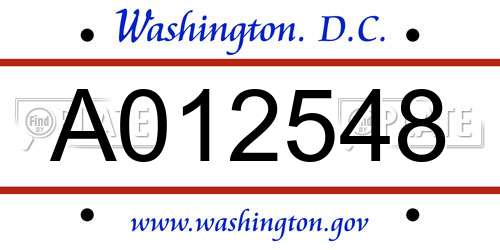A012548 District Of Columbia License Plate